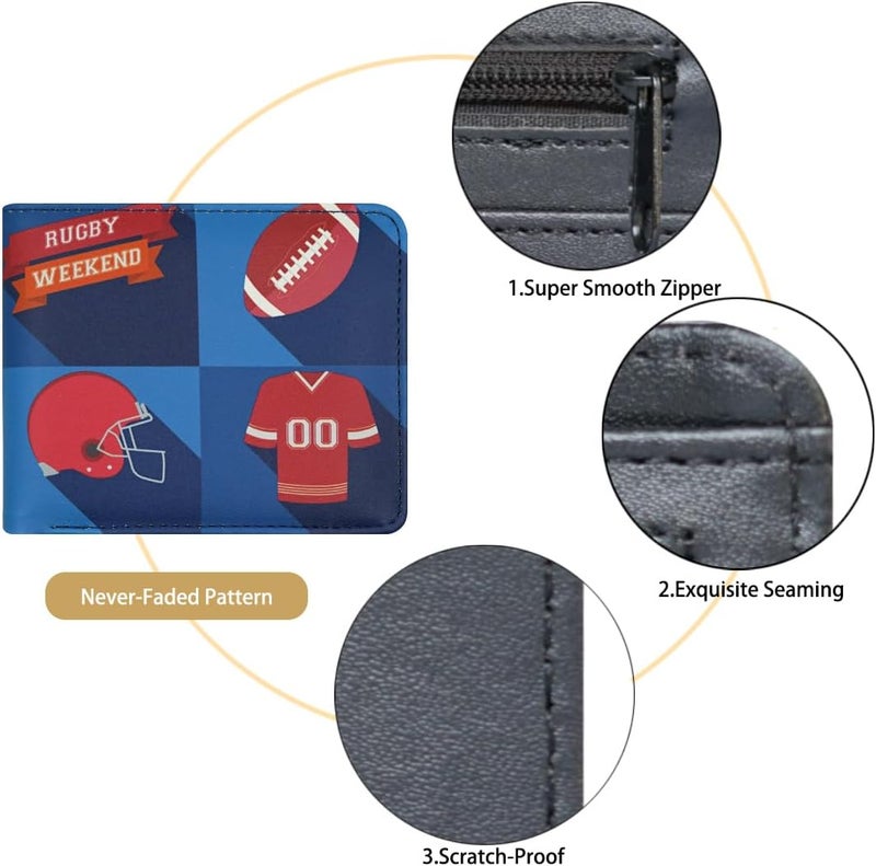 Jonyee Boys Wallet for Kids and Teenager, Funny Leather Bifold Purse with Zipper Coin Pocket and Card Cash Holder for Youth Men, Cool Cartoon Game Wallet for Kids Gifts -Rugby Cloth - Image 4